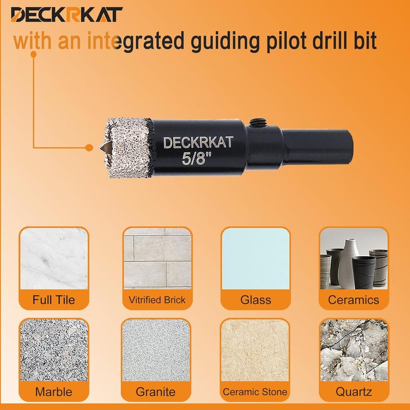 DECKRKAT 5/8"Diamond Hole-Saw Bits with Pilot Drill Bit - 2pc 5/8" Diamond Tipped Tile Hole Saws with Guiding Bit Accurate Drilling for Porcelain Tile Ceramic Pottery Granite Stone Glass Bottles 16mm - Image 4
